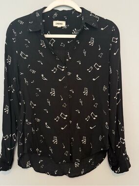 L'AGENCE Black Blouse with White Musical Note Print